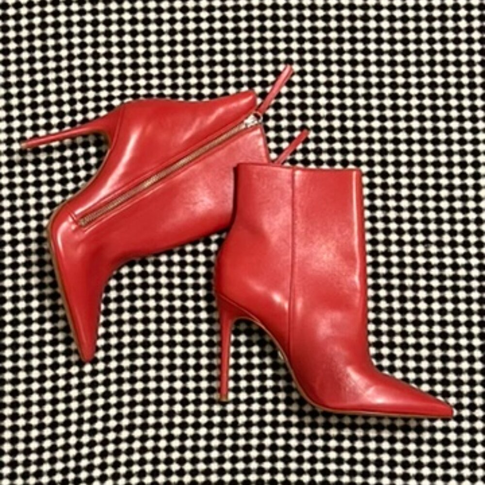 Schutz Red Leather Ankle Bootie Heels